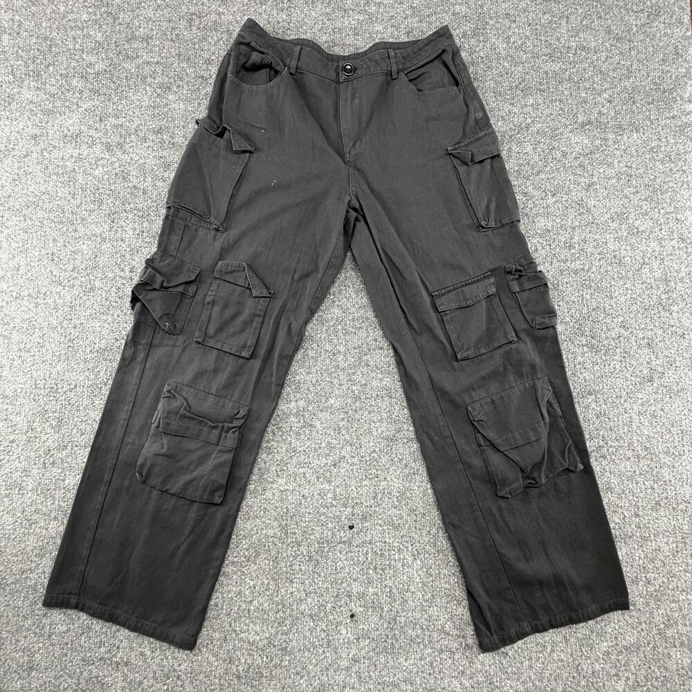 White Fox Pants Womens Medium Black Cargo Twill Relaxed Fit Pockets Utility